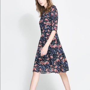 Zara Basic Floral Midi Dress Peony Cute Modest
